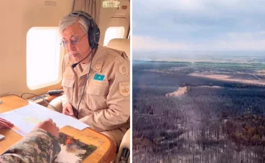 Президент өрттен зардап шеккен Әулиекөл ауданын тікұшақпен аралап шықты - видео